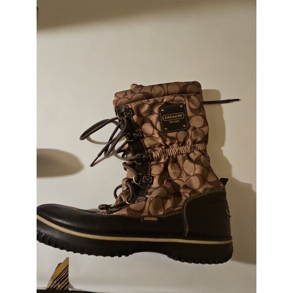 COACH Q1302 SHAINE SIGNATURE BROWN KHAKI MONOGRAM WINTER RAIN BOOTS SIZE 6.5B - Picture 4 of 9